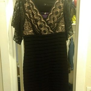 Black and tan lace cocktail dress